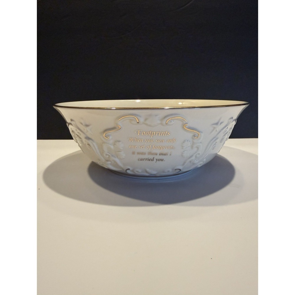 Lenox Footprints Inspirational Serving Bowl 9.75" Ivory Gold Poem Christian